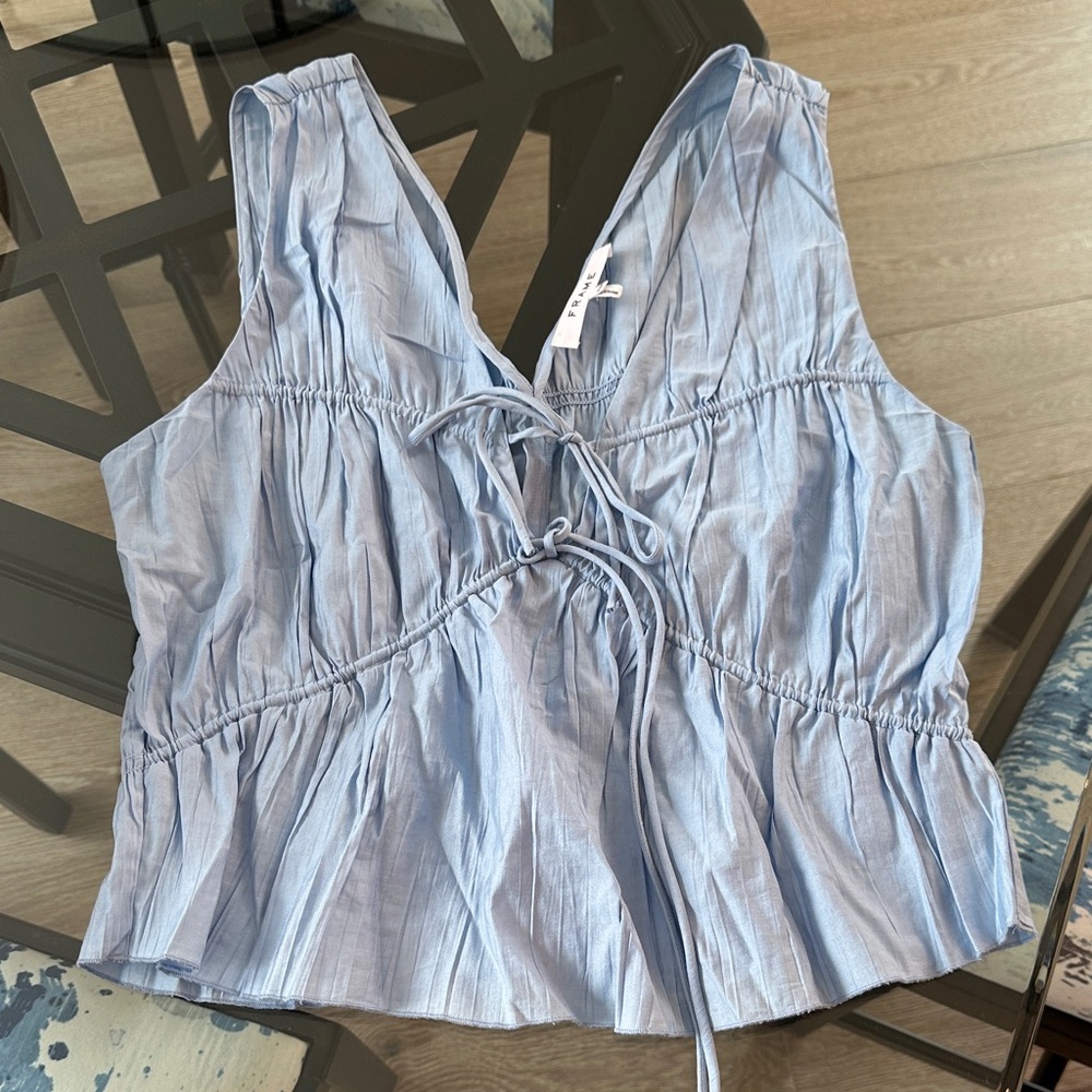 Frame Denim Sky Blue Gathered Tank Top